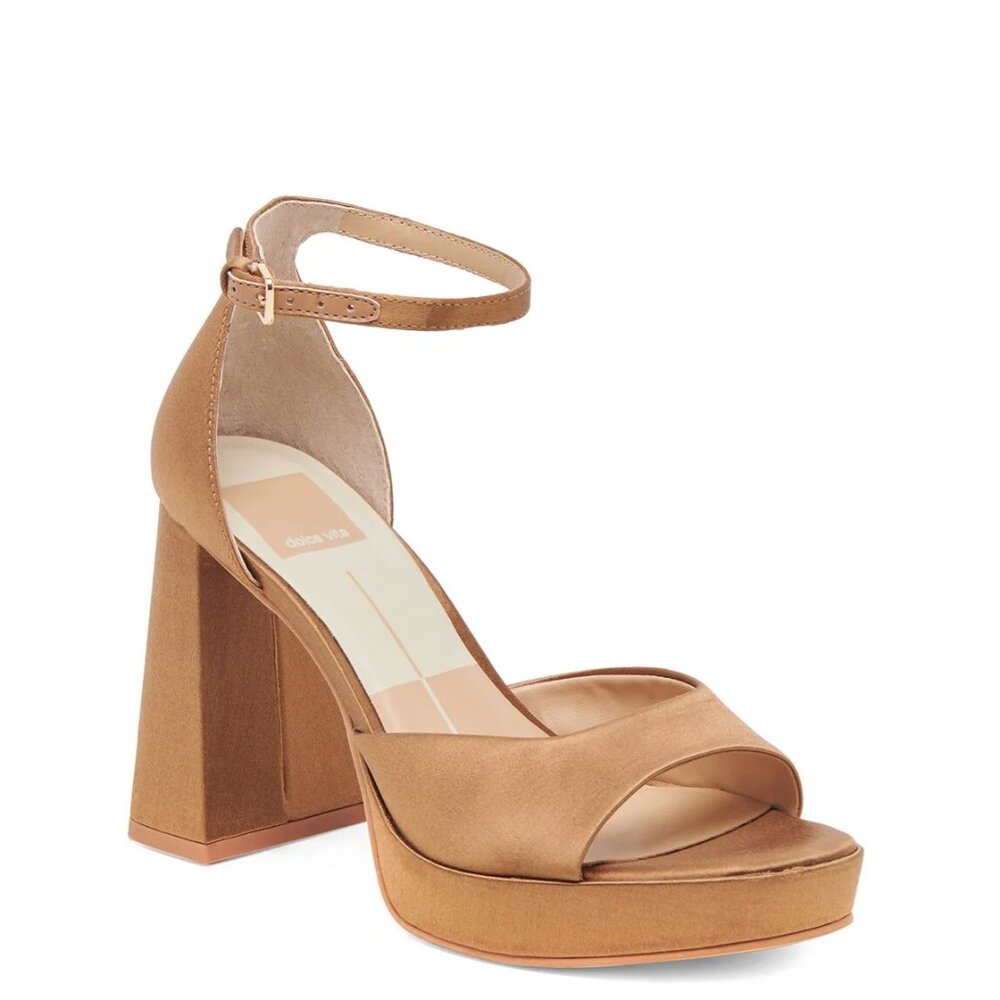 NEW Dolce Vita Pandro Ankle Strap Platform Sandal (Women) 10.5M, MID BROWN SATIN